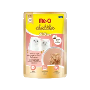 Me-O Delite Salmon Mousse with Goat Milk Topping Katsuobushi Gravy Kitten Wet Food 12x70g