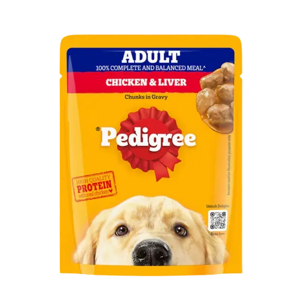 Pedigree Chicken & Liver Chunks in Gravy Adult Dog Wet Food 15x70g