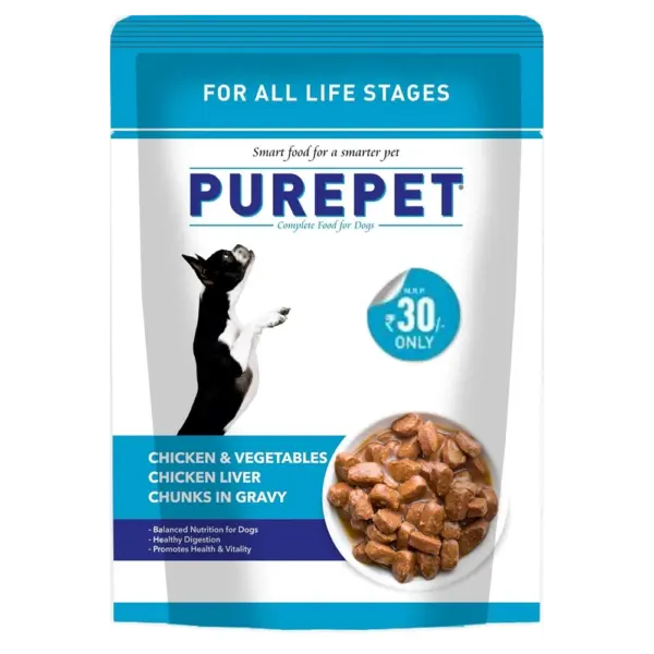 Purepet Chicken & Vegetables and Chicken Liver Chunks in Gravy Adult Dog Wet Food 15x70g