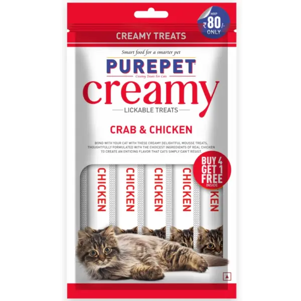 Purepet Creamy Crab & Chicken Flavor 15gx4+1 Cat Treats