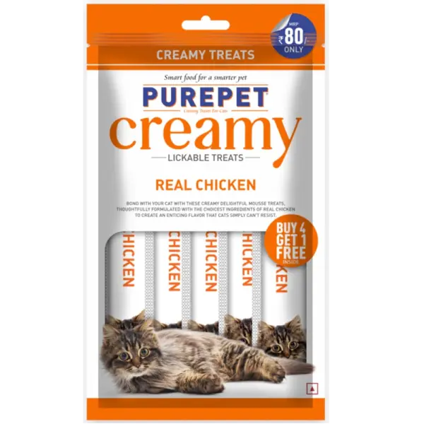 Purepet Creamy Real Chicken Flavor 15gx4+1 Cat Treats