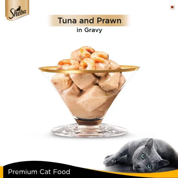 Sheba Deluxe Tuna Fillet & Prawn in Gravy Adult Cat Wet Can Food 24x85g - Image 3
