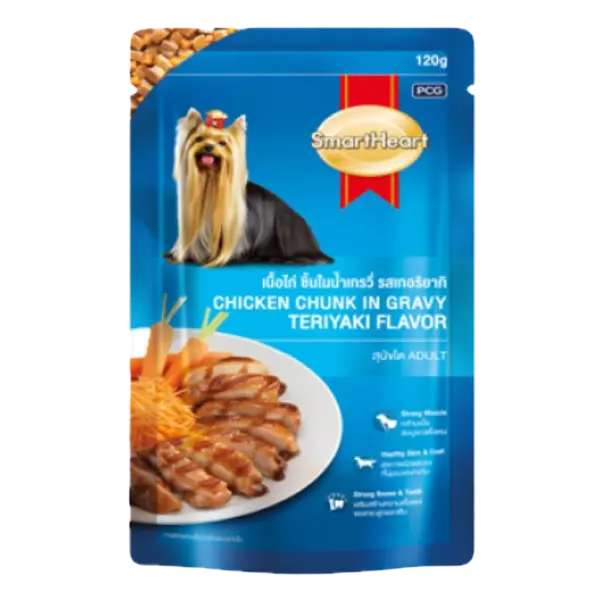 SmartHeart Chicken Chunk in Gravy Teriyaki Flavor Adult Dog Wet Food 12x80g