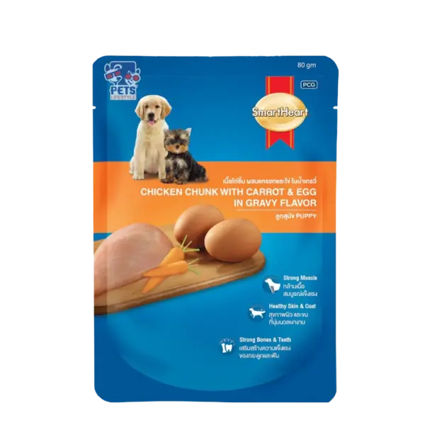 SmartHeart Chicken Chunk with Carrot & Egg in Gravy Flavor Puppy Wet Food 12x80g