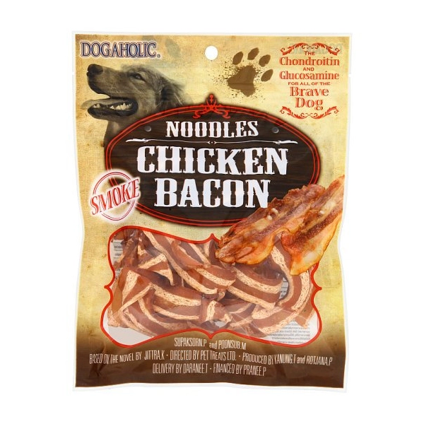 Dogaholic Noodles Chicken Bacon Strips Smoked Dog Treats 130g
