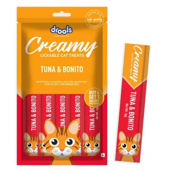 Drools Creamy Tuna & Bonito Flavor 15gx4+1 Cat Treats