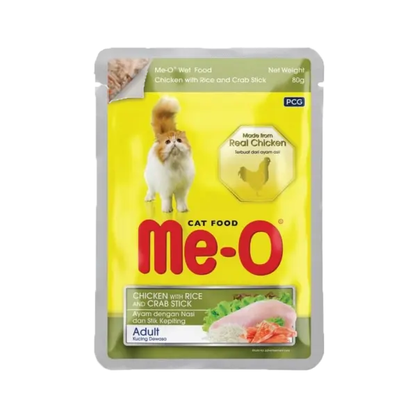 Me-O Chicken with Rice & Crab Stick Adult Cat Wet Food 12x80g Me-O Chicken with Rice & Crab Stick Adult Cat Wet Food 12x80g