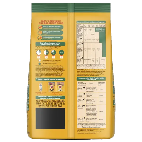 Pedigree 100% Vegetarian Puppy and Adult Dog Dry Food back Pedigree 100% Vegetarian Puppy and Adult Dog Dry Food