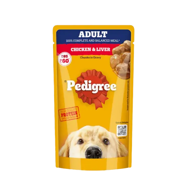 Pedigree Chicken & Liver Chunks in Gravy Adult Dog Wet Food 130g Pedigree Chicken & Liver Chunks in Gravy Adult Dog Wet Food 12x130g