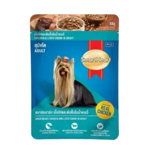 SmartHeart Chicken & Liver Chunks in Gravy Adult Dog Wet Food 12x80g
