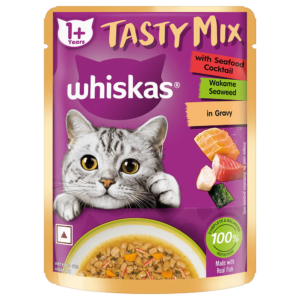 Whiskas Tasty Mix Seafood Cocktail with Wakame Seaweed in Gravy Adult Cat Wet Food 14x70g