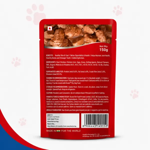 Drools Real Chicken and Chicken Liver Chunks in Gravy Adult Dog Wet Food back Drools Real Chicken and Chicken Liver Chunks in Gravy Adult Dog Wet Food
